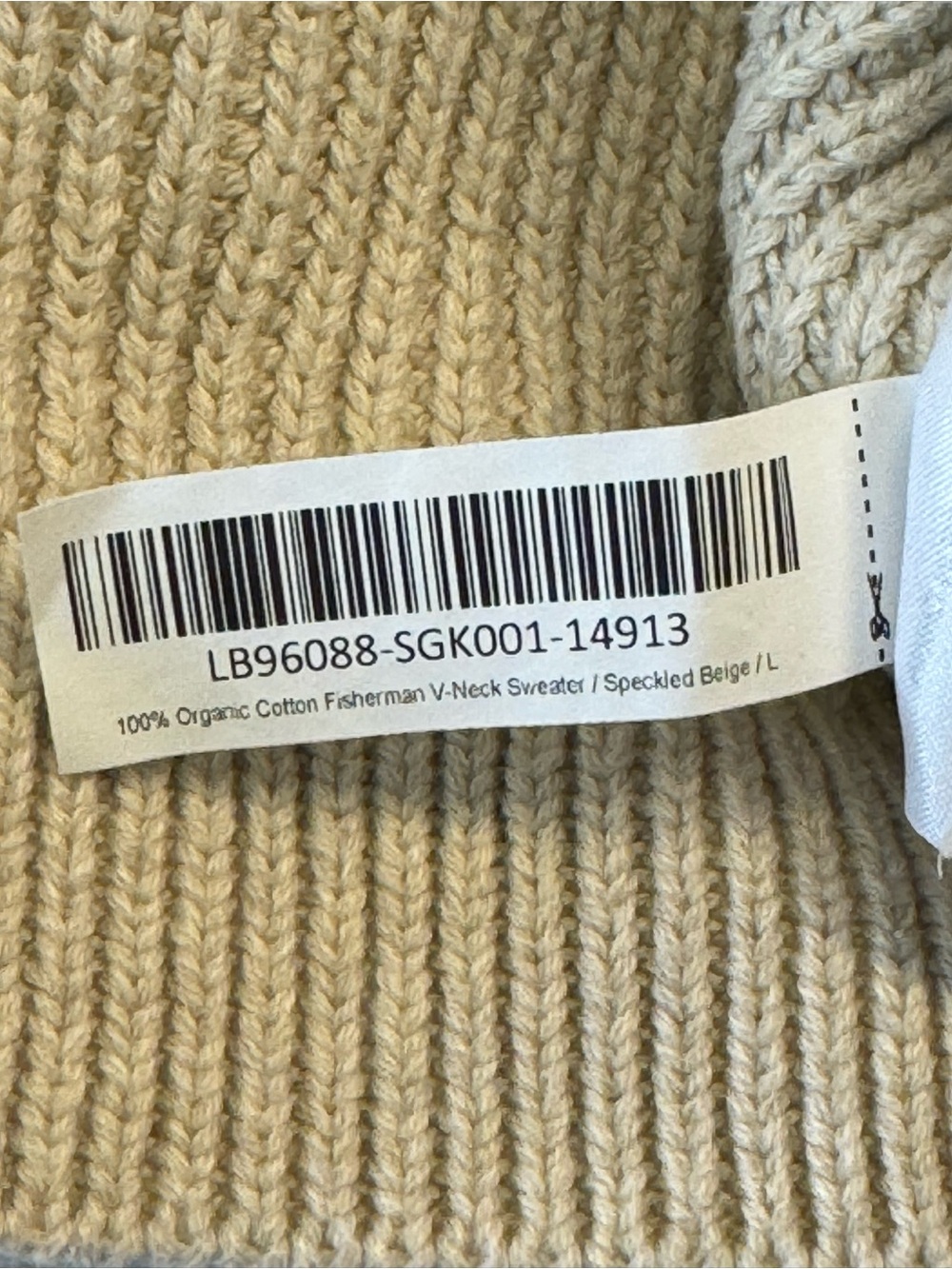 Quince Fisherman V-Neck Sweater 100% Organic Cotton in Speckled Beige Size Large - Picture 13 of 15